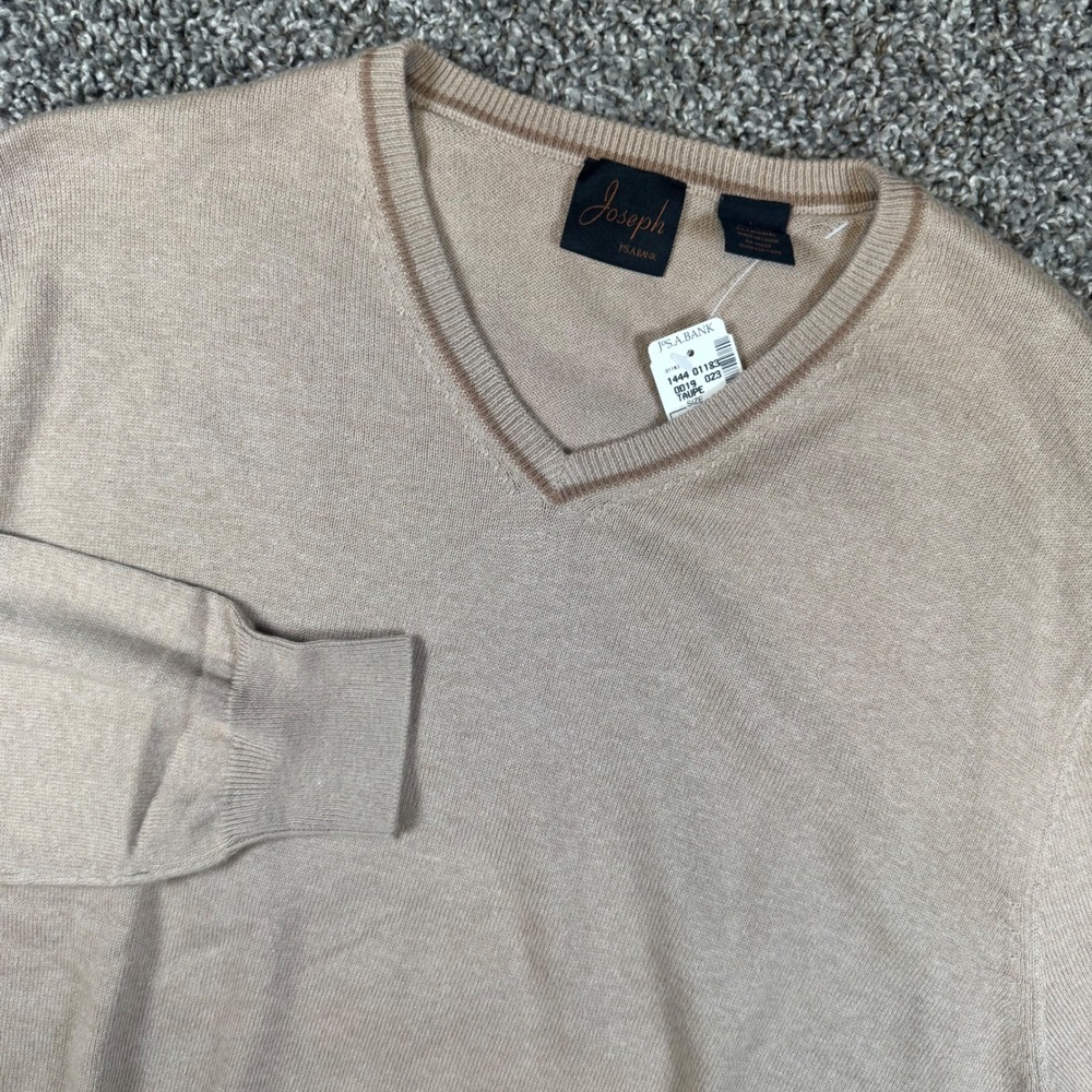 Jos. A. Bank Joseph V-Neck Sweater Mens Large Taupe Cotton Cashmere Blend NWT